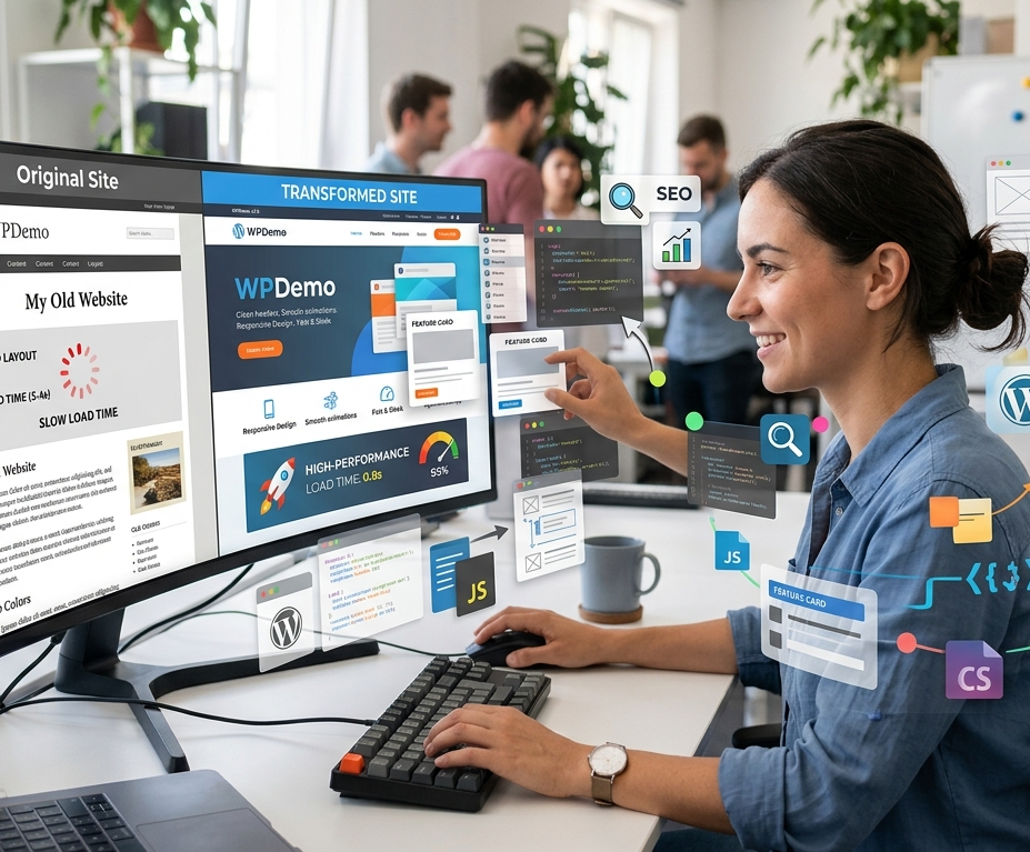 Sviluppatrice web che trasforma un sito obsoleto in una versione moderna, Restyling sito WordPress